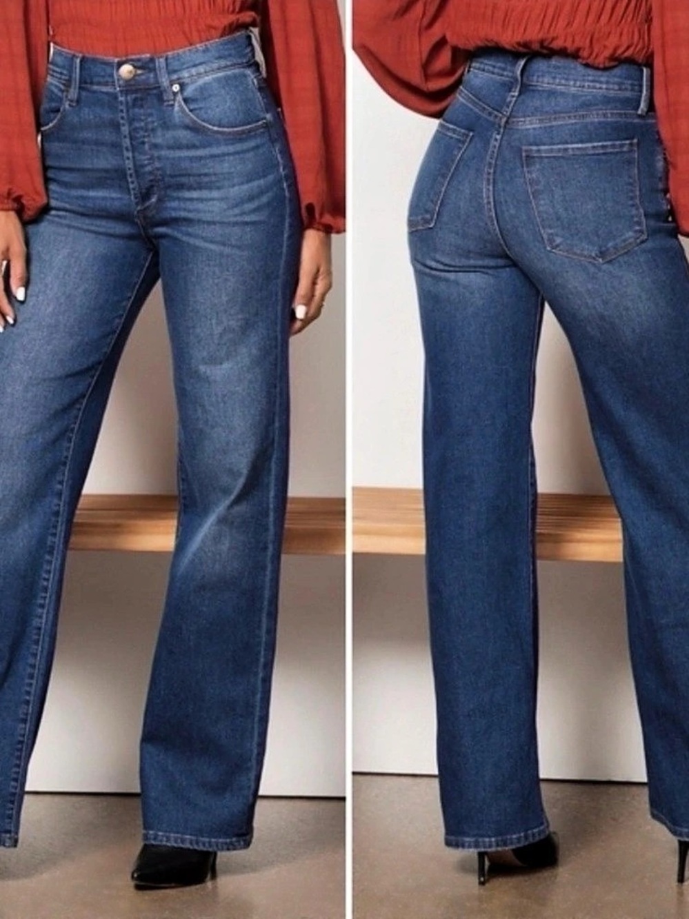 Evereve The Ever Trouser Wide Leg Jeans in Blue Size 28